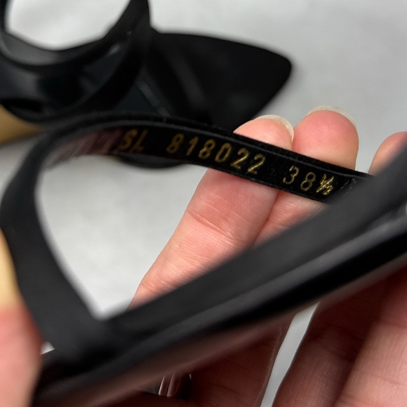 Saint Laurent Salome 110 Silk Satin Metallic Leather Wedge Sandal Heels Black - Picture 13 of 16